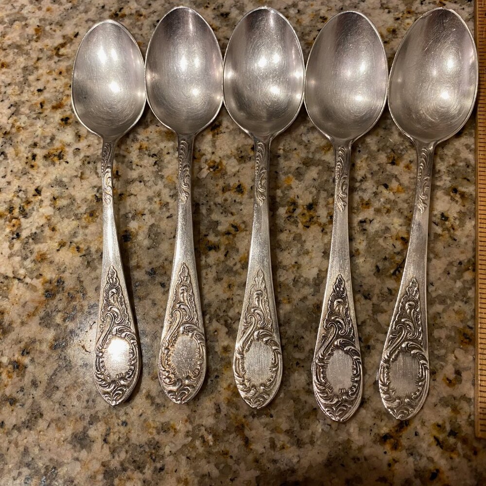 Vntge 1960s USSR Soviet ornate silverplate melchior cupronickel 5 teaspoons EUC
